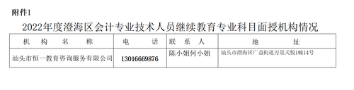 關于明確2022年度澄海區會計專業技術人員繼續教育專業科目學習事項的通知